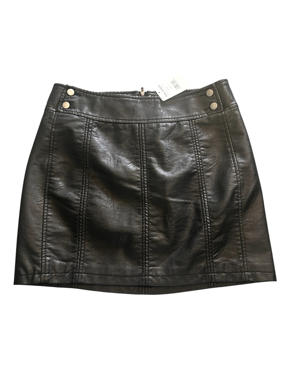 Free People Modern Femme Black Faux Leather Mini Skirt Size 8 NWT